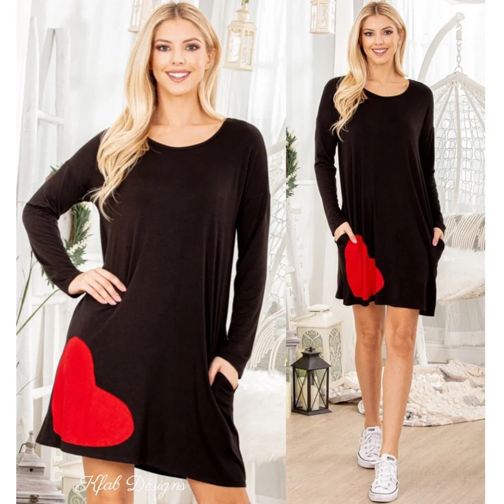 ❤️LAST 2! Soft Heart Patch Black Pocket Dress! - Picture 5 of 9